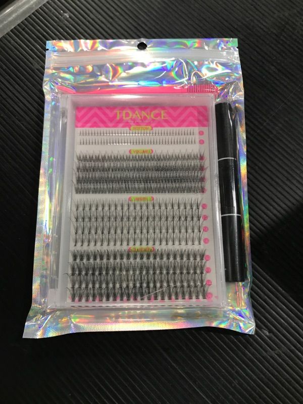 Photo 2 of TDANCE Lash Clusters Kit Individual Cluster Lash Extensions DIY Multi-type Mixed False Eyelash Tray Bottom, Spike,Volume Lashes for Self Application at Home(4 Styles-5-16mm-KIT)