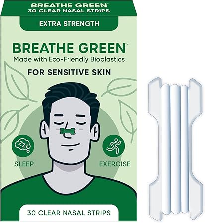 Photo 1 of Breathe Green Nasal Strips | 30 Count | Drug-Free, Extra Strength, Sensitive Skin | Nasal Congestion Relief for Colds & Allergies, Sleep Right, Breathe Easy (30) (Large, 50, Count)
