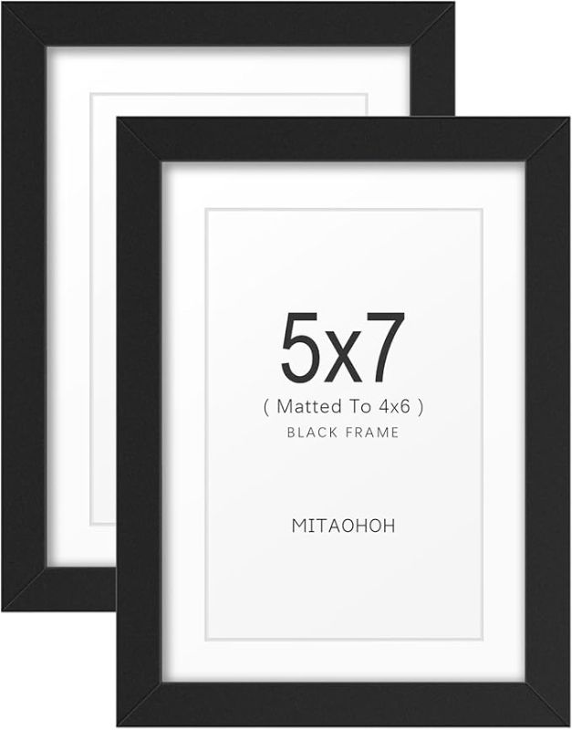 Photo 1 of 5x7 Picture Frame Set of 2, 4x6 with Mat or 5x7 Without Mat Minimalist Style Photo Frame with Plexiglass Cover for Wall Display, Black