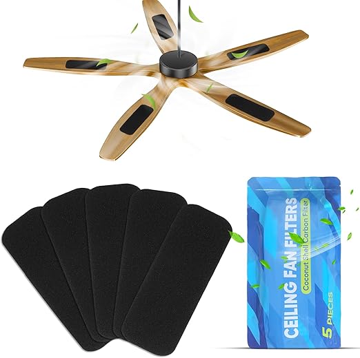 Photo 1 of 5 PCS Ceiling Fan Filters - Unscented Activated Coconut Shell Carbon Filter,Easy-Stick Ceiling Fan Air Filters,Unscented Ceiling Fan Blade Filters for Common Household Contaminants,Keep Air Fresh