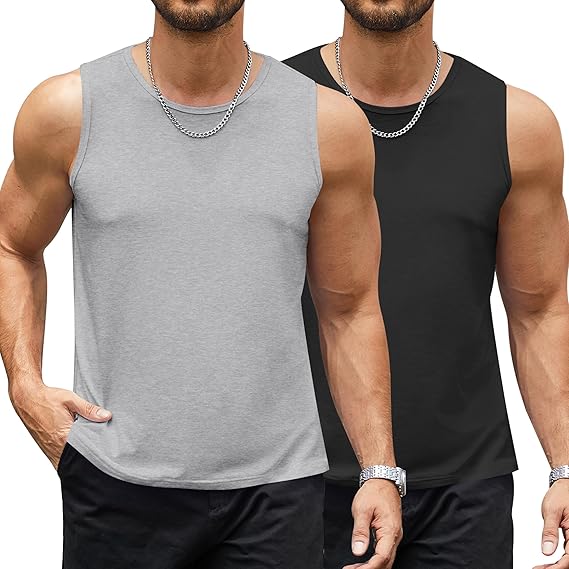 Photo 1 of [Size 3XL] hawalili Men's 2 Pack Workout Tank Top Sleeveless Casual Running Gym Muscle Bodybuilding Casual Tees Black/Light Gray,3XL