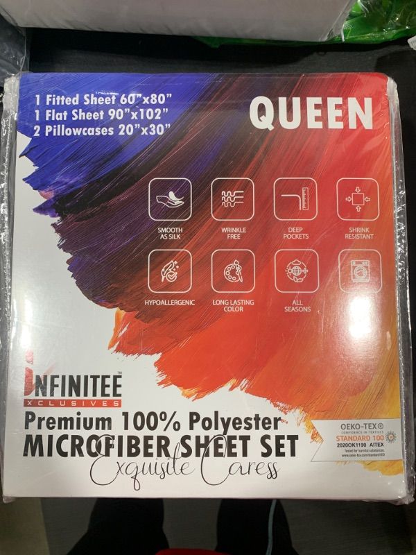 Photo 2 of [Size Q]  Infinitee Xclusives Queen Sheet Set of 4 White 16-inch Deep Pocket Queen Sheets - Soft Brushed Microfiber Queen Bed Sheets - Easy Fit