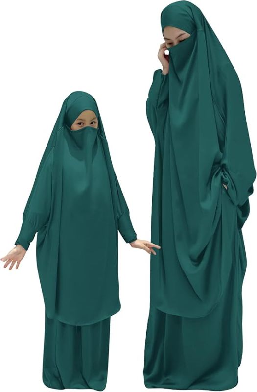 Photo 1 of [Size 7-10yrs] Mommy and Me Muslim Islamic Women's Khimar 2pcs Set Kids Girls Prayer Dress Abaya Niqab Burka Hijab Eid Full Length Dress