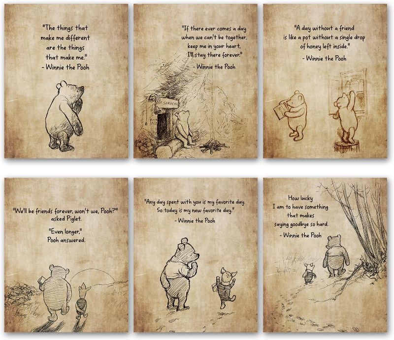 Photo 1 of Winnie the Pooh Nursery Decor, Classic Winnie the Pooh Quote Poster Prints Wall Art Decor for Home Bedroom Playroom, Pooh Bear Baby Shower Decoration, 8'' X 10'', Set of 6, Unframed - 07