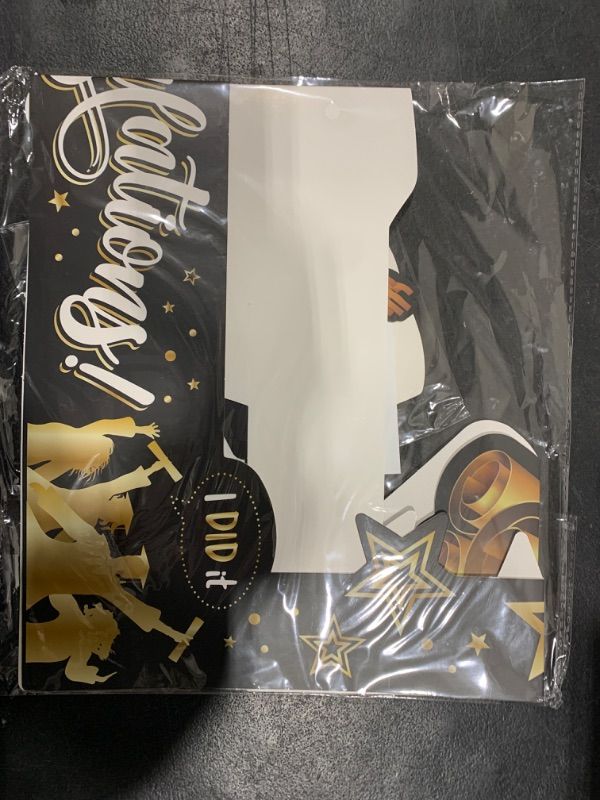 Photo 1 of Black and Gold Graduation Decorations Photo Booth Props Class of 2024,Graduation Photo Props Include 1pc Photo Frames,12pcs Photo Props Congratulations Decorations for Photography