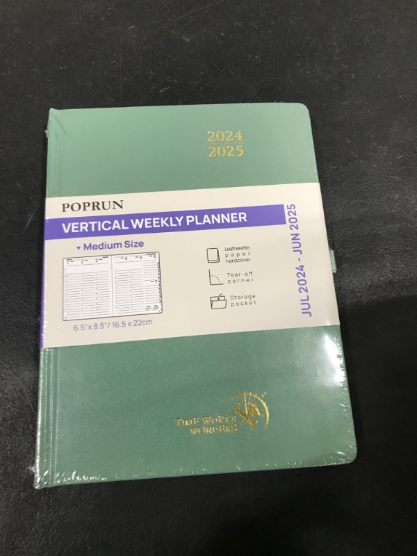 Photo 2 of POPRUN Planner 2024-2025, [Medium 6.5'' x 8.5'' Hard Cover] Academic Calendar (July 24-June 25) Daily Weekly and Monthly Appointment Book with Hourly Time Slots, Monthly Tabs, 100 GSM - Midnight Green