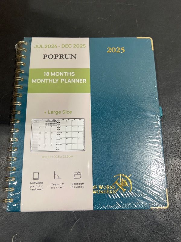 Photo 2 of POPRUN Monthly Planner 2024-2025 Spiral Bound (8'' x 10'') 18 Months Calendar (Jul 2024 - Dec 2025) - 4 Pages per Month with Monthly Dotted Note Pages, Sunday Start, HardCover - Pacific Green