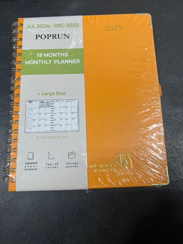 Photo 2 of POPRUN Monthly Planner 2024-2025 Spiral Bound (8'' x 10'') 18 Months Calendar (Jul 2024 - Dec 2025) - 4 Pages per Month with Monthly Dotted Note Pages, Sunday Start, HardCover - Orange