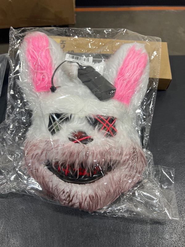 Photo 2 of ZONESTA Halloween Mask Bunny Mask with 2 Gloves,LED Mask Scary Mask Bloody Plush Creepy Cosplay Halloween Costumes