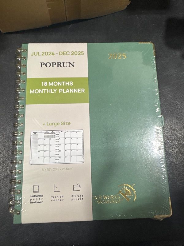 Photo 2 of POPRUN Monthly Planner 2024-2025 Spiral Bound (8'' x 10'') 18 Months Calendar (Jul 2024 - Dec 2025) - 4 Pages per Month with Monthly Dotted Note Pages, Sunday Start, HardCover - Midnight Green