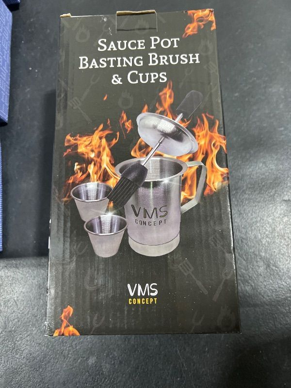 Photo 1 of VMS Concept Sauce Pot and Basting Brush Set with 2 Cups, Basting Brush for Grilling, BBQ Basting Pot and Brush, Grill Basting Brush and Pot, Grill Accessories, Cooking Gifts for Men, Grill Gifts