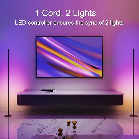 Photo 1 of 
Corner Floor Lamp, Synced Dual Lights LED Control Floor Lamp RGB+ICW Light 55" Smart LED Corner Lamp App and Remote for Living Room Gaming Bedroom and Etc (1 Pair)