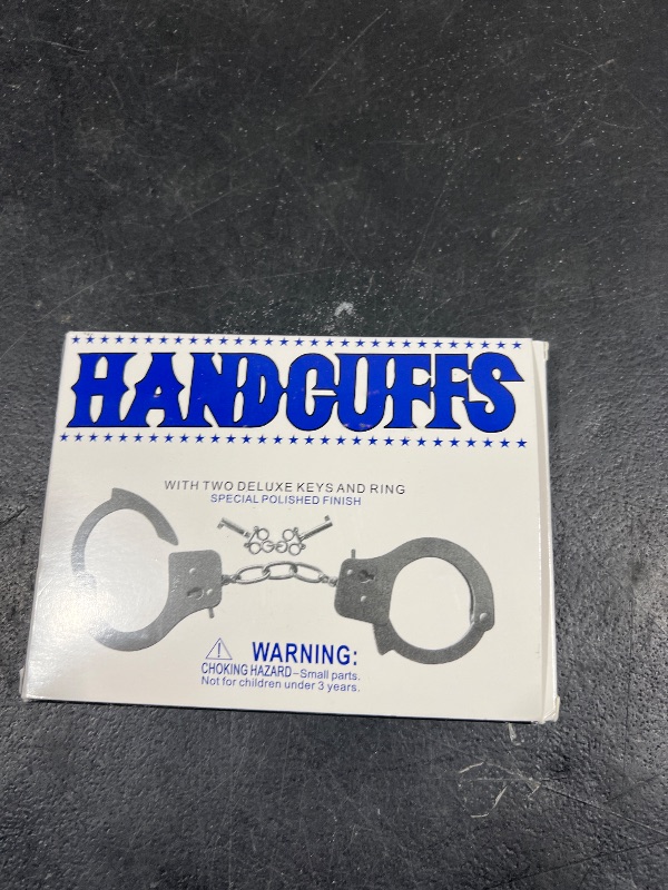 Photo 2 of HUALIXUAN Metal Play Handcuffs, Hand Cuffs Police, Toy Handcuffs for Kids (Silver)