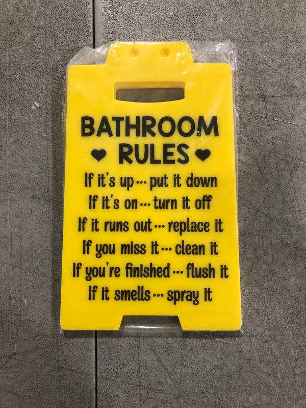 Photo 2 of Bathroom Rules Sign, Restroom Rules Sign, Toilet Rules Plaque, Toilet Manners Sign, Funny Farmhouse Bathroom Decor for Home Boho Modern Bathroom Restroom Shelf Decor Mini Floor Yellow Decoration Signs