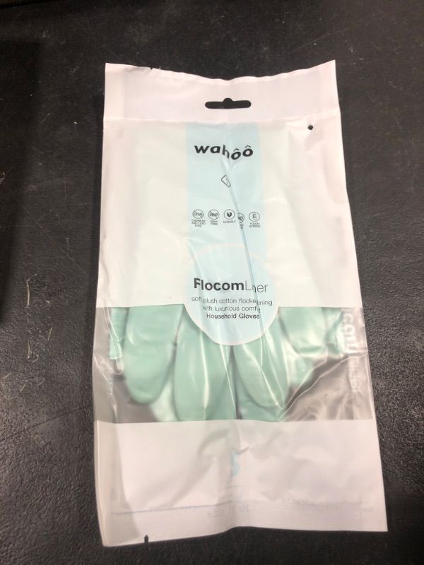 Photo 2 of LANON wahoo Skin-Friendly Cleaning Gloves, Dishwashing Kitchen Gloves with Cotton Flocked Liner, Reusable, Non-Slip, Surf Spray, Small