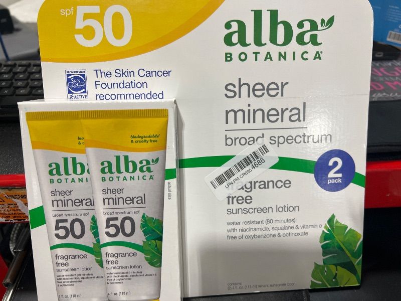 Photo 2 of Alba Botanica Mineral Sunscreen Lotion, Broad Spectrum SPF 50 Sunscreen, Water Resistant and Biodegradable, 4 fl. oz. (Pack of 2)