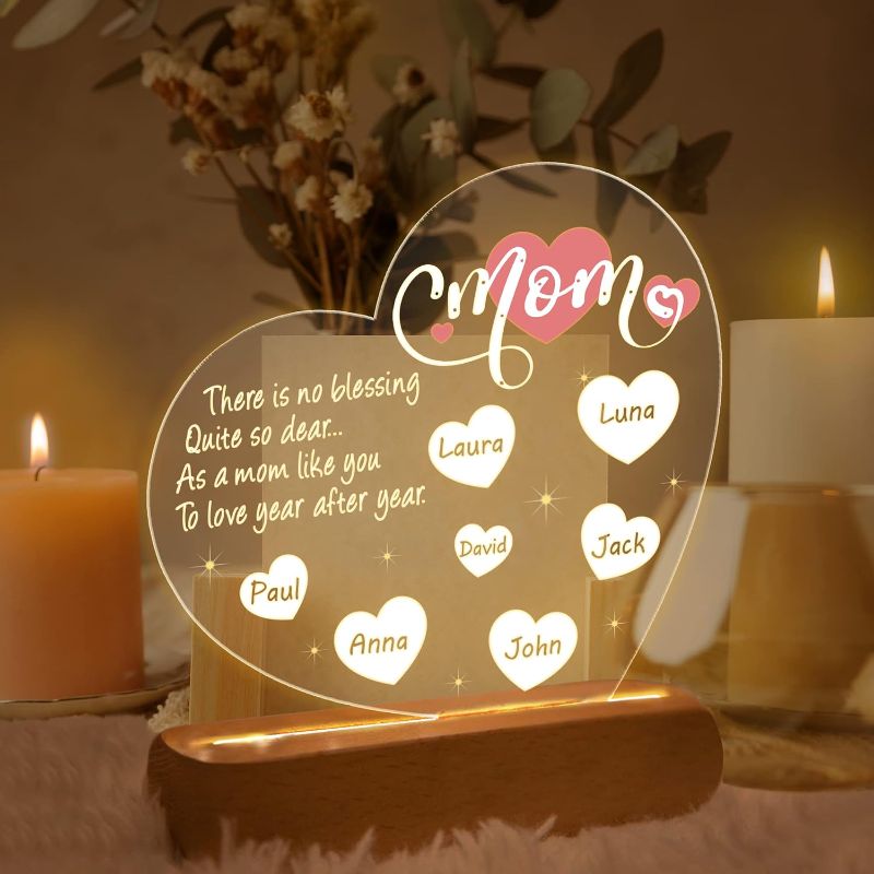 Photo 3 of 
Mother's Day Heart and Message Acrylic Night Light, Personalized Mom Birthday Gift Idea, Grandma Nana Mother in Love Gifts, Mummy Gift The Kids
