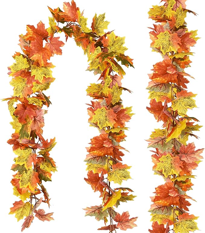 Photo 1 of  Fall Decor for Home Fall Leaves Garland Thanksgiving Decorations Indoor Outdoor 5.8Ft/Piece Artificial Maple Leaf Garland for Autumn Harvest Halloween Party Thanksgiving Table Decor (Yellow)
