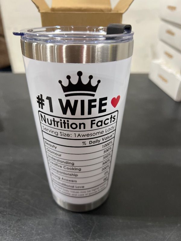 Photo 2 of Lifecapido Wife Gifts from Husband - Wife Nutrition Facts 20oz Insulated Tumbler, Funny Wife Gifts Ideas, Couple Gifts for Her, Romantic Christmas Anniversary Birthday Gifts for Wife Fiancee, White