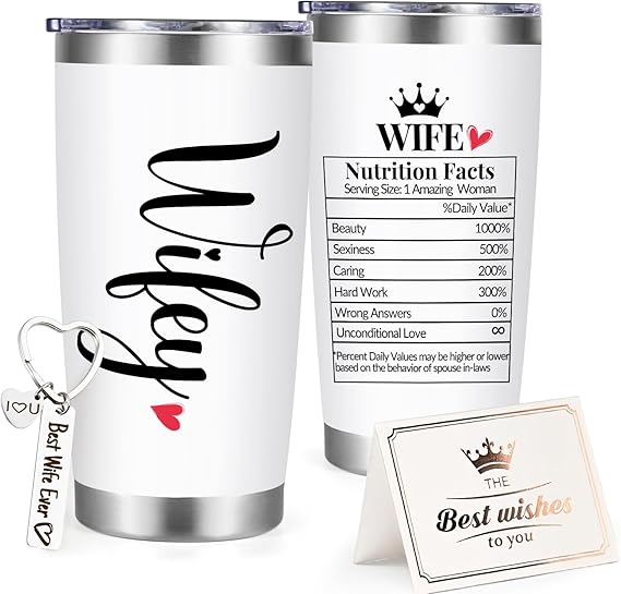 Photo 1 of Lifecapido Wife Gifts from Husband - Wife Nutrition Facts 20oz Insulated Tumbler, Funny Wife Gifts Ideas, Couple Gifts for Her, Romantic Christmas Anniversary Birthday Gifts for Wife Fiancee, White