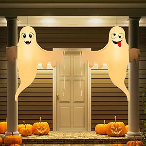 Photo 1 of 2 Pcs Halloween Porch Decoration Cute Ghost Decoration, with Timer and LED for Outdoor Halloween Decor, Halloween Tree Hugger Ghost Party Supplies(Batteries Not Included)