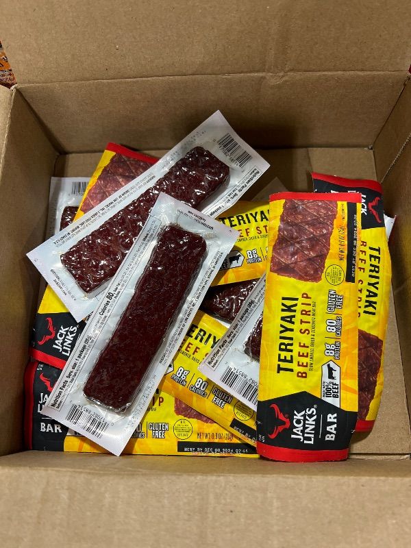 Photo 1 of   BB 12 06-2024Jack Link's Jerky Bars, Teriyaki - 8g of Protein and 80 Calories, Made with Premium Beef, No added MSG - Keto Friendly and Gluten Free Snacks (Pack of 12)