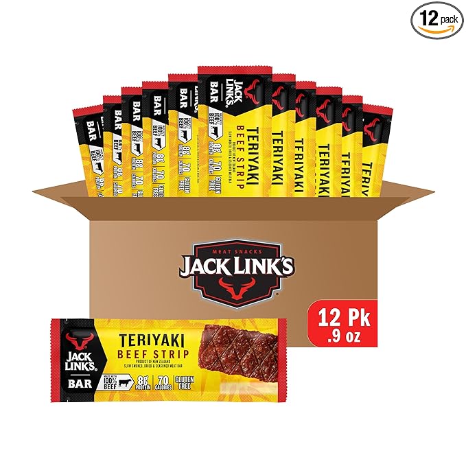 Photo 1 of   BB 12 06-2024Jack Link's Jerky Bars, Teriyaki - 8g of Protein and 80 Calories, Made with Premium Beef, No added MSG - Keto Friendly and Gluten Free Snacks (Pack of 12)