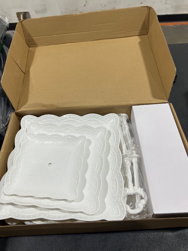 Photo 1 of 12 Pcs Cupcake Stand White Dessert Table Display Set 4 Pcs 3 Tier Plastic Cake Stand Holder 6 Pcs Dessert Serving Tray 1 Pc Cake Pop Stand Cookie Platter Rack Tower for Tea Party Wedding Baby Shower