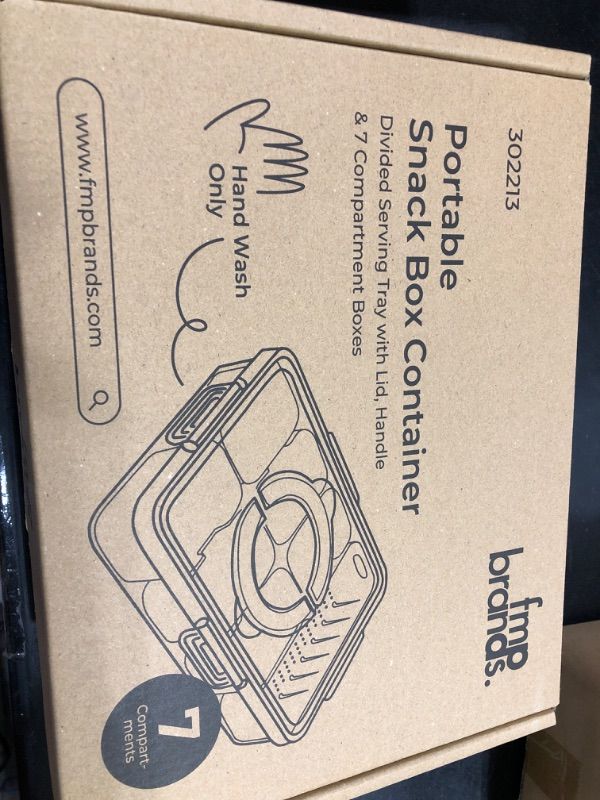 Photo 1 of FMP Brands Divided Serving Tray with Lid and Handle, Snack Box Container for Kids, Portable Travel Snack Container with 7 Removable Dishwasher-Safe Compartments & 5 Forks for Candy, Fruit, Nuts