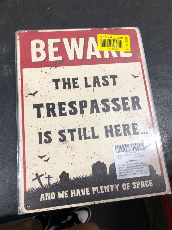 Photo 2 of Funny Halloween Decor Sign - Halloween Decorations, Funny No Trespassing Sign, Beware The Last Trespasser is Still Here, Outdoor Halloween Decor, Cemetery Halloween Decorations by Opix Design, Halloween