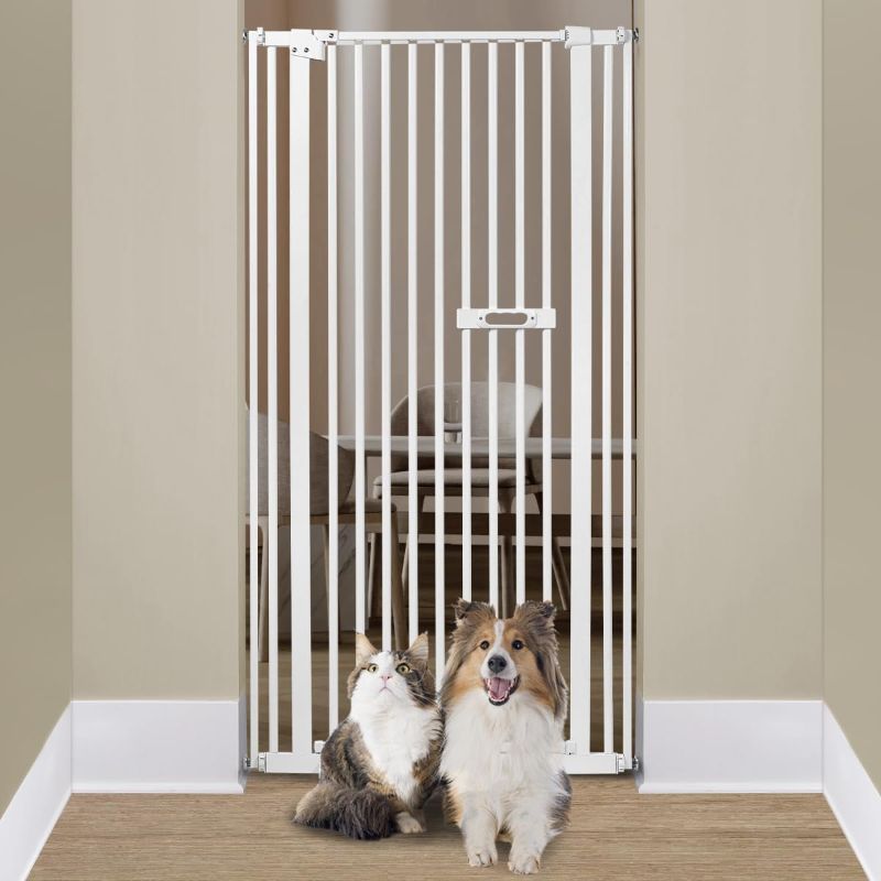 Photo 1 of 59" Extra Tall Cat Gate, 2024 Easy Opening Auto Close Gate for Door Way, 30"-33.46" Extra Wide Pet Gate, Pressure Mount Gate Kit, White
