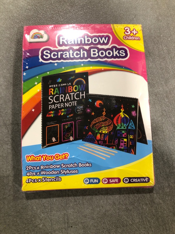 Photo 2 of ZMLM Scratch Paper Art-Crafts Gift: 2 Pack Bulk Rainbow Magic Paper Supplies Toys for 3 4 5 6 7 8 9 10 Years Old Girls Kids Favors Gifts for Birthday Easter Christmas Party Games Projects Kits