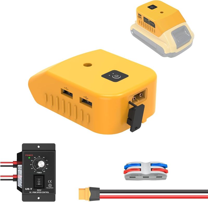Photo 1 of Power Wheel Adapter for Dewalt 18V/20V USB Charger Adapter for DIY Projects (Use Separately with DC 12-60V/20A Motor Speed Controller Forward/Reverse PWM Controller)
