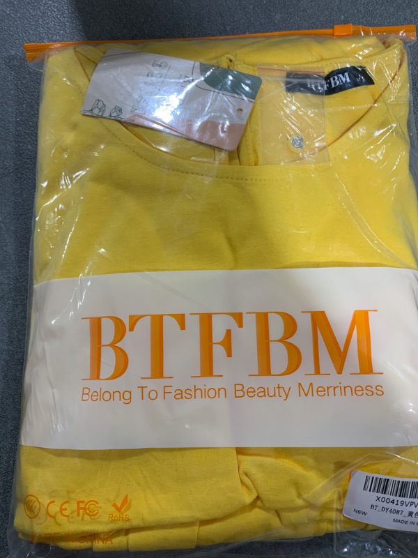 Photo 2 of BTFBM Womens Summer Dresses Casual Crew Neck Puff Short Sleeve Tiered Maternity Dress Loose Fit Plus Size Maxi Dress(Solid Yellow, Medium)