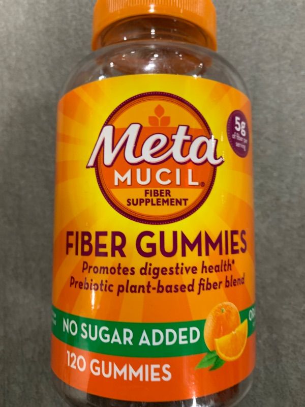 Photo 2 of Metamucil Fiber Gummies for Adults, No Sugar Added Orange Flavor, 5g Prebiotic Plant Based Fiber Supplement Blend, 120 Count