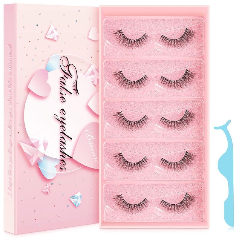 Photo 1 of Bsisme False Eyelashes Cat-Eye Wispy Mink Eyelashes Natural Look Faux Fluffy Fake Eyelashes Cluster Long Full Extension Volume Thick Eye Lashes Soft Lightweight Reusable Lash (5 Pairs Pack)
