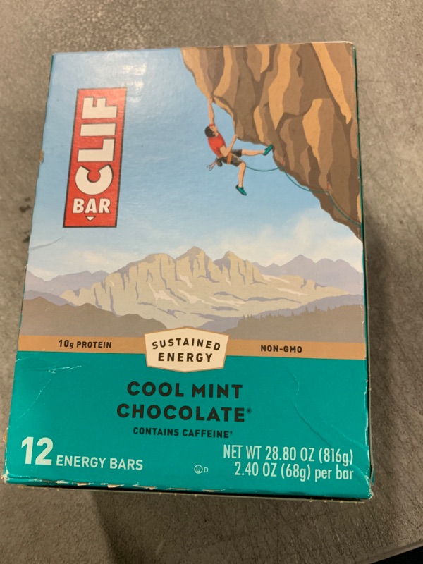 Photo 2 of CLIF BAR - Cool Mint Chocolate with Caffeine - Made with Organic Oats - 10g Protein - Non-GMO - Plant Based - Energy Bars - 2.4 oz. (12 Pack)