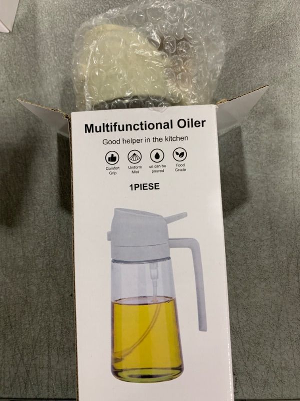 Photo 2 of Oil Dispenser For Kitchen Oil Sprayer For Cooking 2 in 1 Oil Dispenser and Oil Sprayer Olive Oil Sprayer 16ozPremium Glass Oil Bottle, Food-grade Oil Mister for Air Fryer,Frying,Salad, BBQ ( CREAMY white)