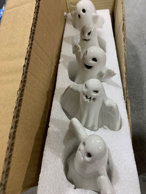 Photo 2 of RGQSUN 5PCS Ceramic Ghosts with Light,Halloween Light up Ghost Decor,Ghost Figurines White Spooky Sculptures for Halloween Parties,Room Decor,Gifts