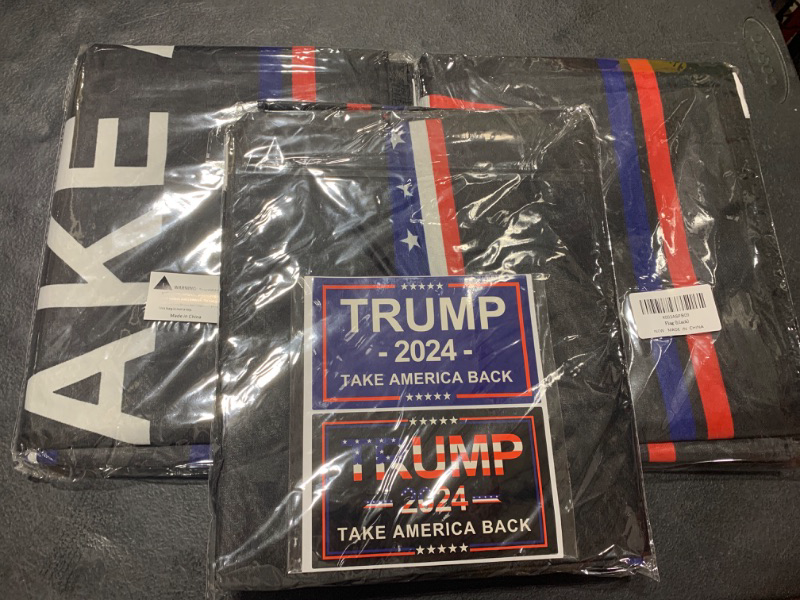 Photo 2 of 3 PACK - Trump 2024 Flag, 3x5 Feet Trump Flag 2024 Take American Back with 4 Pcs Trump 2024 Sticker, 3 Ply Double Sided Trump 2024 Flag with Brass Buttonhole Trump Flag for Outdoor Room (Black)