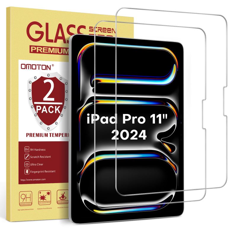 Photo 2 of 2 PACK - OMOTON Screen Protector for iPad Pro 11 Inch M4 2024, 2 Pack Case Friendly Tempered Glass Film for iPad Pro 11 5th Generation Tablet, Apple Pencil Pro& Face ID Compatible iPad Pro 11 inch 2024