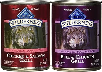 Photo 1 of Blue Buffalo Wilderness High Protein Beef and Chicken & Salmon and Chicken Wet Dog Food Variety Pack for Adult Dogs, Grain-Free, 12.5 oz. Cans (6 Pack)