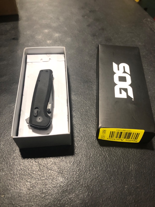 Photo 1 of SOG Terminus XR G10 Daily Carry Rugged EDC Ambidextrous Pocket Folding Knife | G10 Handle | Wear-Resistant D2 Steel Blade, Black, Box