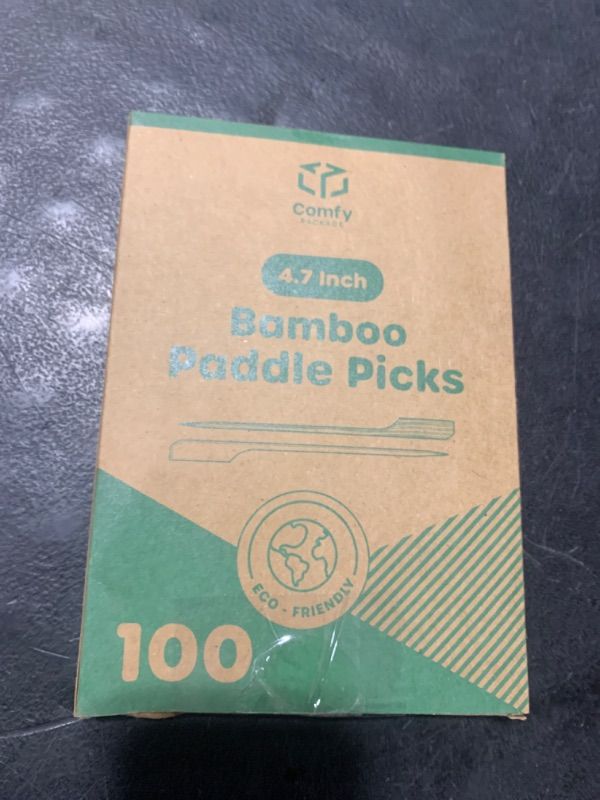 Photo 2 of Comfy Package [100 Pack] 4.7 inch Wooden Paddle Picks, Bamboo Skewers - Toothpicks For Cocktails, Grilling, Appetizers, Fruits, Barbeque and Sandwiches