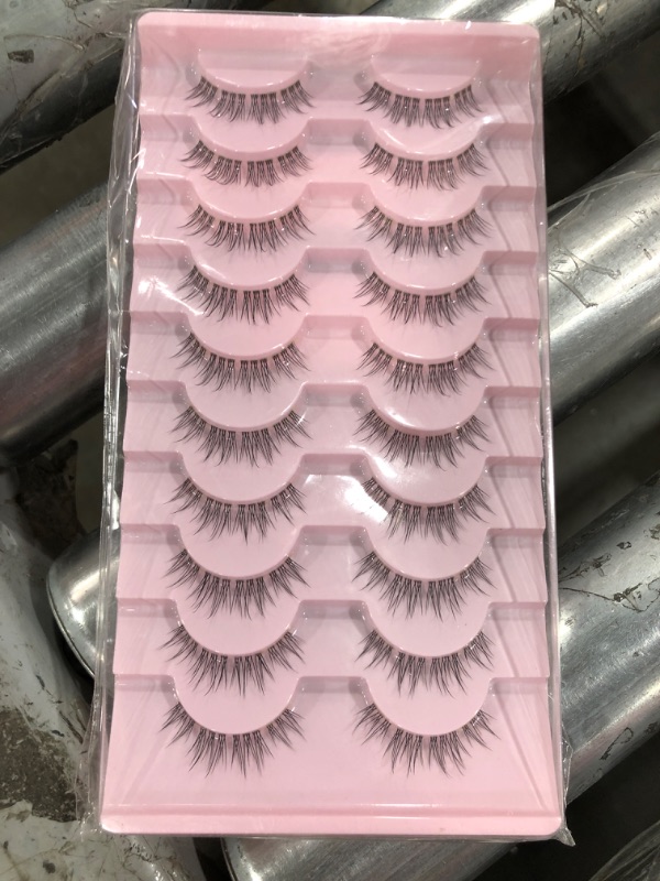 Photo 2 of 10 Pairs Lashes False Eyelashes Wispy Natural Mink Lashes Fake Eye Lashes Clear Lash Band Fake Eyelashes Pack