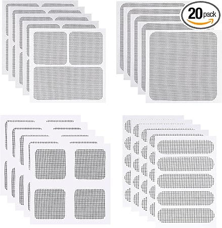 Photo 1 of Window Screen Repair Kit, 20 Sheets 4 Size Self-Adhesive Screen Door Replacement Patches, Durable Window Screen Mesh for Patio Porch Door Windows