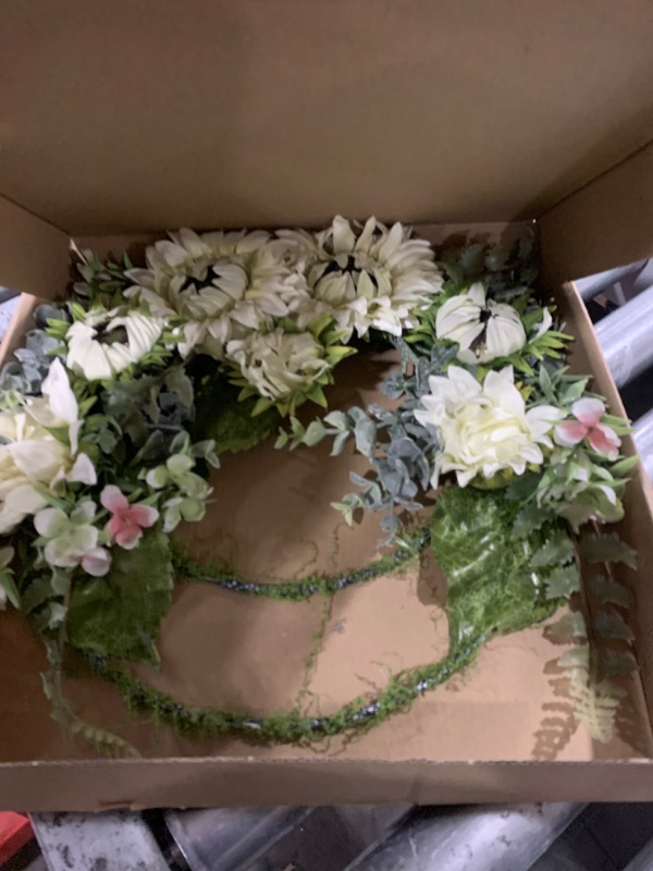 Photo 2 of Sunflower Wreath, Front Door Wreath Summer, Spring Door Wreath, Foral Farmhouse Wreath with Hydrangea Flower, Fern Leaves for Holiday Welcome Wall Window Decor(White)