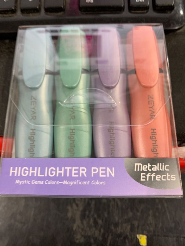 Photo 2 of ZEYAR Aesthetic Highlighter Pen, Mystic Gems Colors, Chisel Tip Marker Pen, Water Based, No Bleed Dry Fast Easy to Hold, for Study Notes School Office (4 Noble Colors)