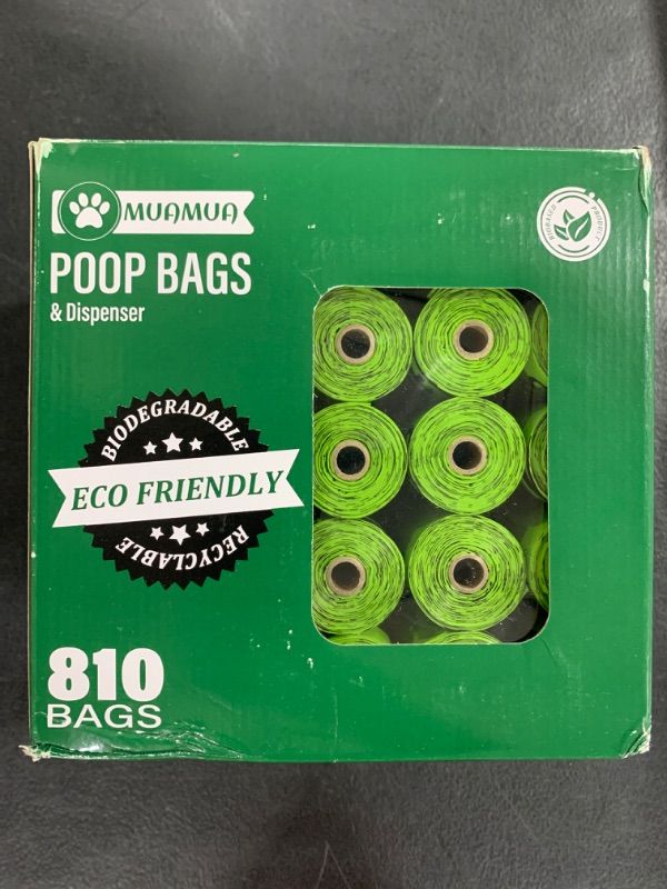 Photo 1 of MUAMUA Biodegradable Dog Poop Bags, 810 Count, Silky Smooth, Large Size, Convenient and Mess-Free, Eco-Friendly and Sustainable, Comprehensive Cleanup, Easy to Use, Heavy-Duty