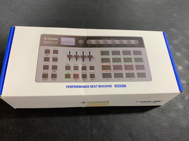 Photo 3 of Donner Essential D1 Performance Beat Machine, Step Sequencer & Finger Drum Machine Combined, with LCD Display, 16 RGB Beat Pads, 5 Endless Encoders, 12 Tracks Sample, Reverb & Delay Effects